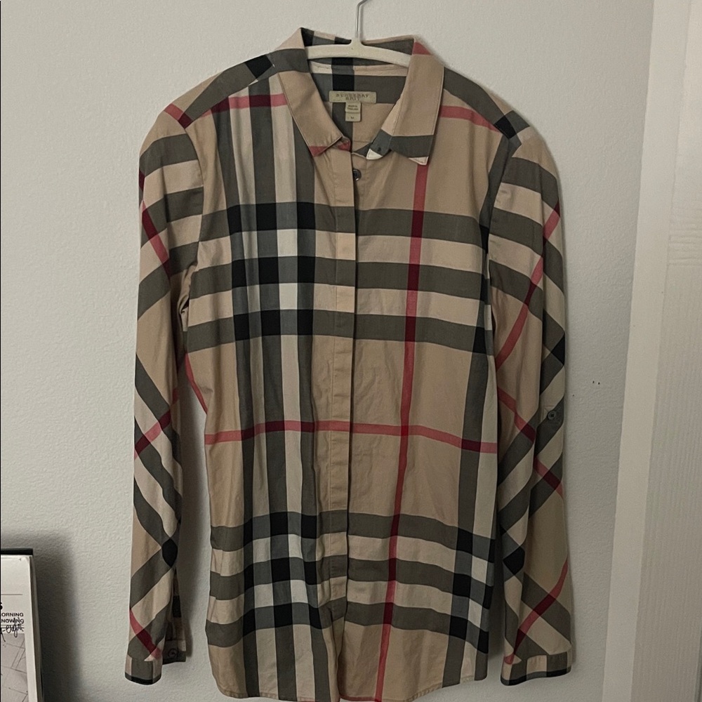 Burberry Beige and Red Plaid Shirt